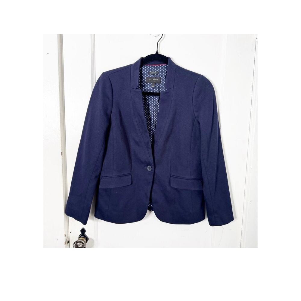 Talbots Aberdeen Blazer Jersey Knit Stretch Notched Collar Navy Structured 2P